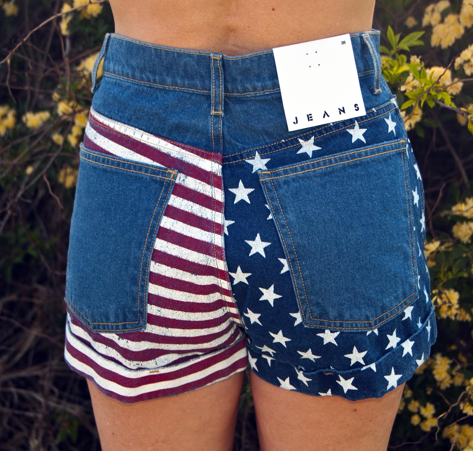 Nwt American Apparel Usa American Flag High Waisted Cuff Denim Shorts Sz 31 Ebay